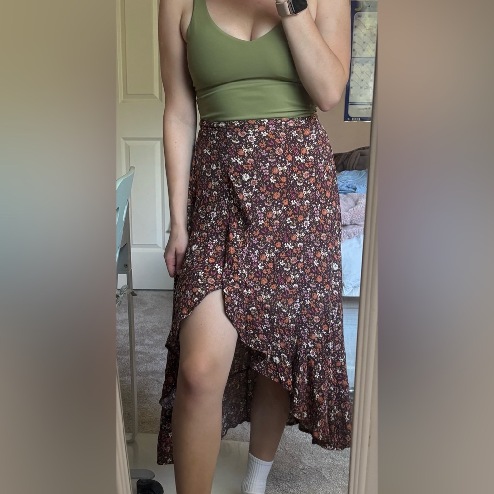 Dress Forum Floral Asymmetrical Skirt - Brown and Orange